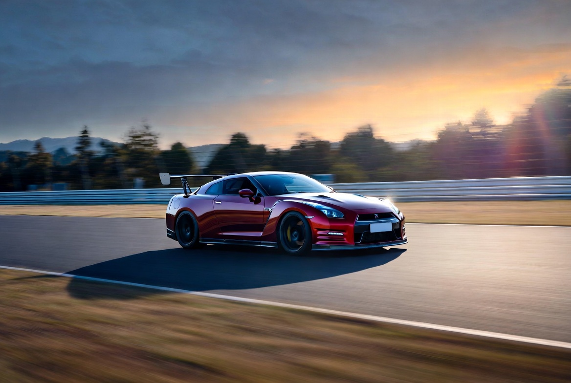 Used Nissan GT-R undergoing pre-purchase inspection at Los Angeles dealership